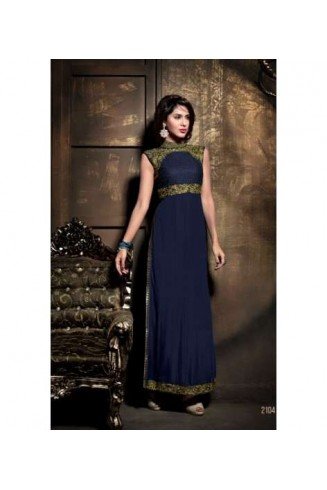 Blue Pakistani Designer Suit Long Kameez Party Dress