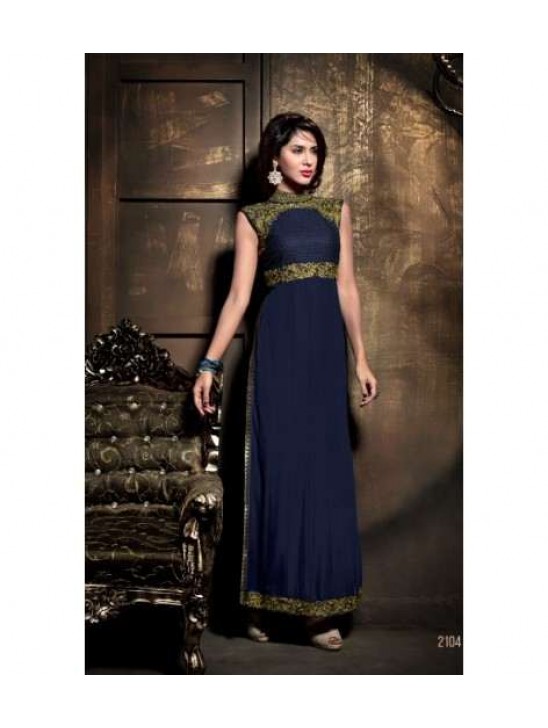 Blue Pakistani Designer Suit Long Kameez Party Dress