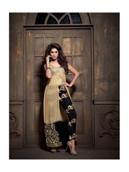 Golden and Black DEBONAIR WITH MASKEEN WEDDING WEAR DESIGNER DRESS