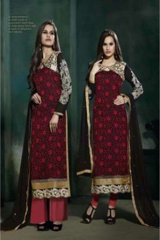 Red and Black Lilly Fiona Long Length Party Wear Salwar Kameez
