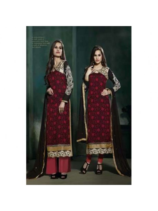 Red and Black Lilly Fiona Long Length Party Wear Salwar Kameez