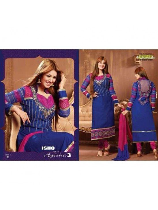 Blue and Pink AYESHA TAKIA PARTY WEAR ISHQ-E-AYESHA SEMI STITCHED SHALWAR KAMEEZ