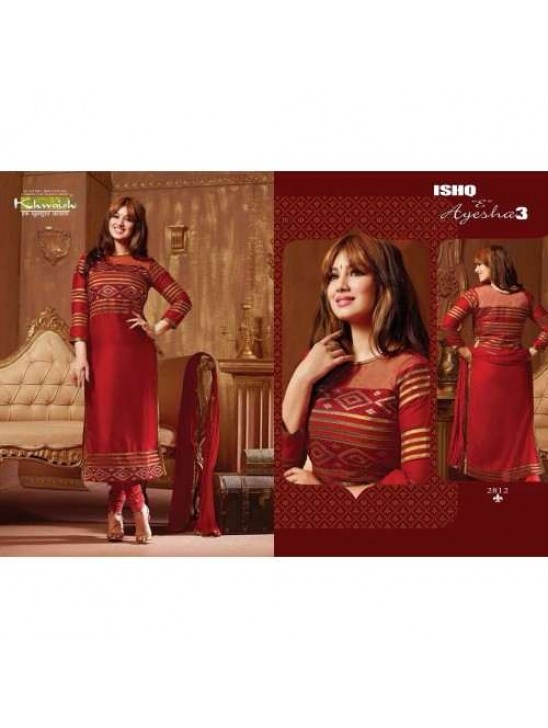 FIESTA RED AYESHA TAKIA PARTY WEAR ISHQ-E-AYESHA SEMI STITCHED SHALWAR KAMEEZ