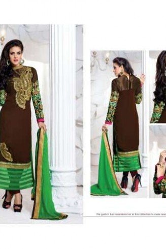 Dark Brown and Green "HOTLADY" BY MEHZABI PARTY WEAR LONG STRAIGHT SALWAR KAMEEZ