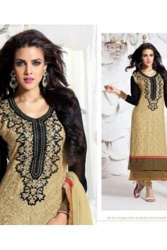 Gold and Black "HOTLADY" BY MEHZABI PARTY WEAR LONG STRAIGHT SALWAR KAMEEZ