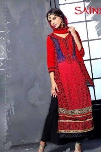 Fiesta Red and Black SAJEELE BY SAINX PARTY WEAR SHALWAR KAMEEZ 