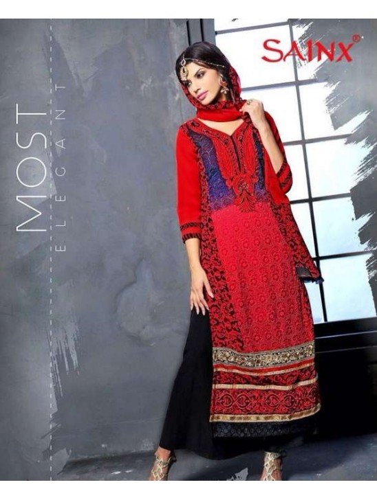 Fiesta Red and Black SAJEELE BY SAINX PARTY WEAR SHALWAR KAMEEZ