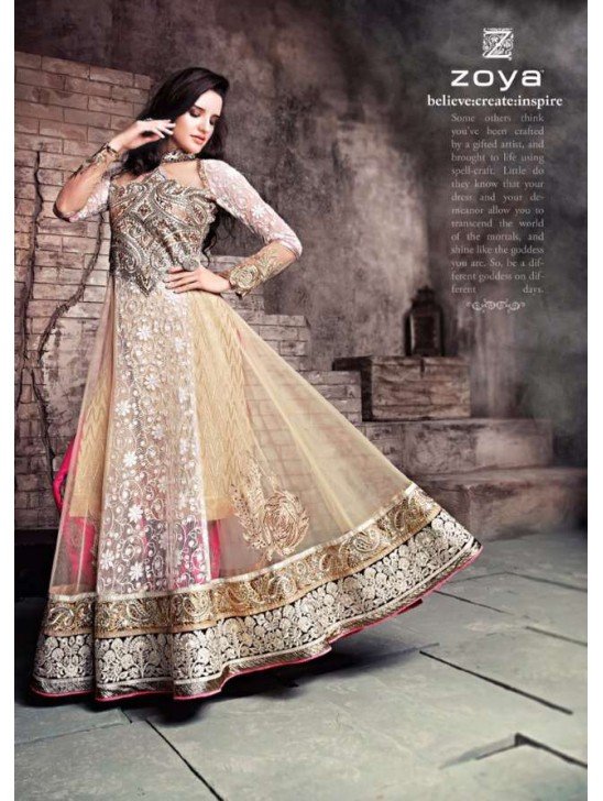 Gold Anarkali Suit Bridal Long Indain Gown