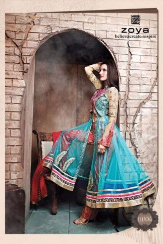 Blue & Red Zoya Bridal Dress Indian Designer Festive Outfit 