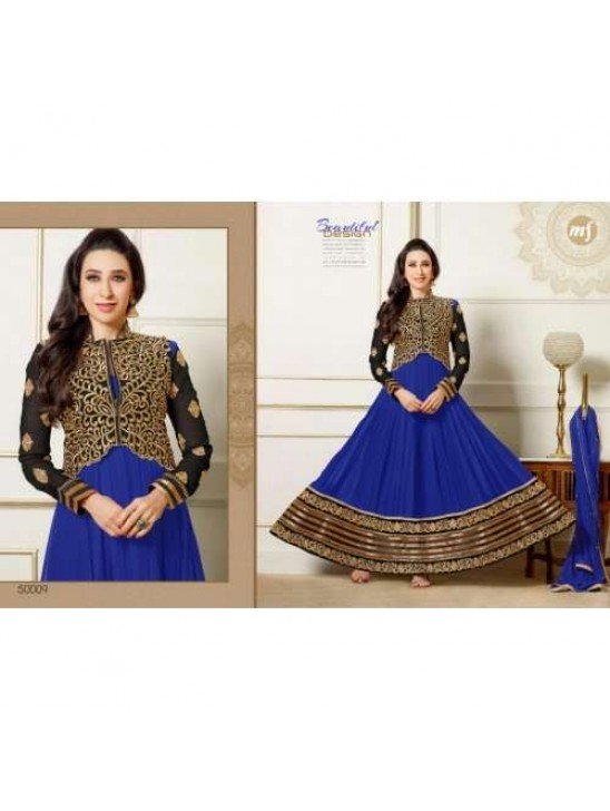 Blue and Gold KARISHMA KAPOOR ELIZA 5 HEAVY EMBROIDERED DRESS