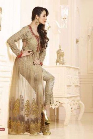 Malaika Arora Khan Glossy 3 Show Stopper Golden Faux Georgette Party wear 