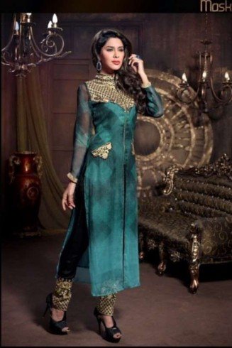 ZM20007 Blue Green With Black M20007 Maisha Maskeen Dress
