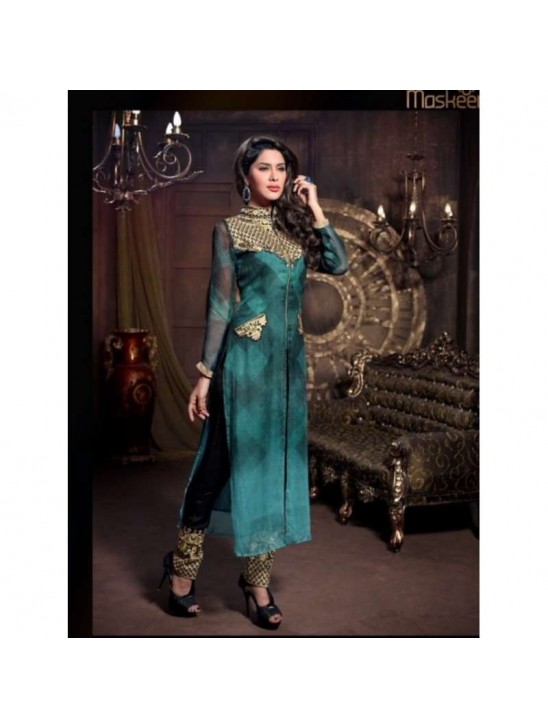 ZM20007 Blue Green With Black M20007 Maisha Maskeen Dress