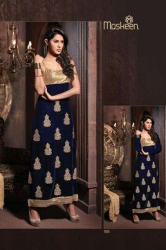 Blue Indian Designer Suit Long Kameez Party Dress