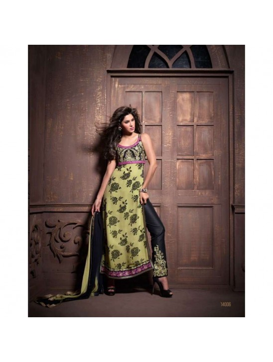 Green and Black Maskeen Anaya senora Embroidered Designer Dress