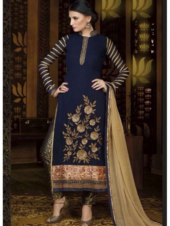 Navy Blue Eid Wedding Suit Embroidered Indian Salwar Suit