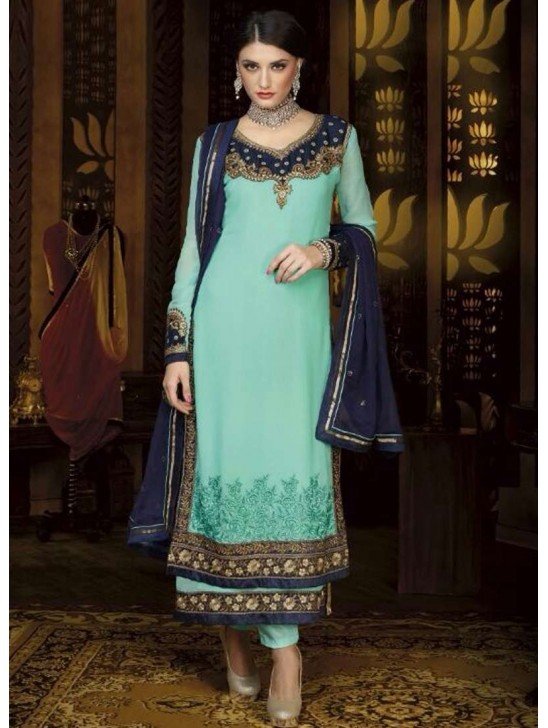 Blue Pakistani Designer Dress Embroidered Salwar Suit