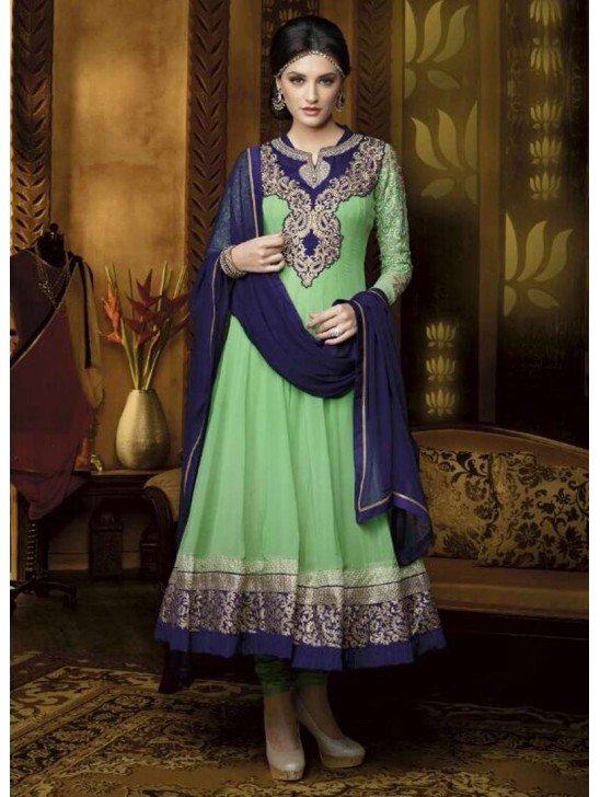 Mehak Green Georgette Long Length Designer Dress