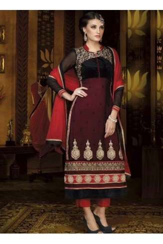 Mehak Red and Black Georgette Long Length Designer Dress