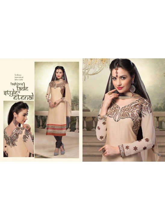 Cream and Black BEAUTIFUL NITA PARTY WEAR LONG STRAIGHT SALWAR KAMEEZ