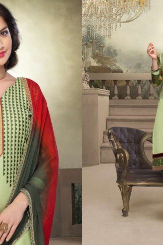 Green and Red NITA PARTY WEAR LONG STRAIGHT SALWAR KAMEEZ