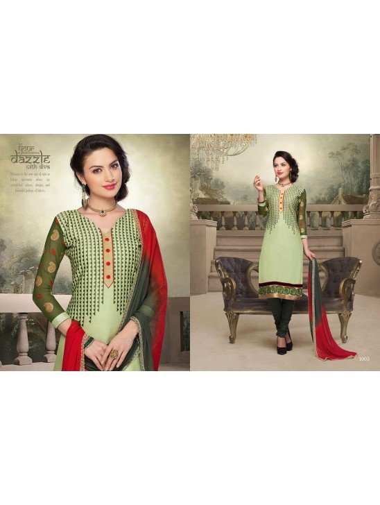 Green and Red NITA PARTY WEAR LONG STRAIGHT SALWAR KAMEEZ