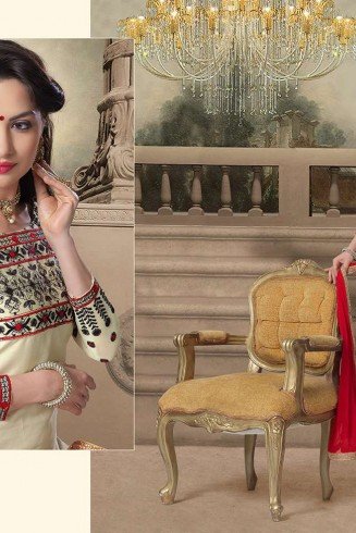 White and Red NITA PARTY WEAR LONG STRAIGHT SALWAR KAMEEZ