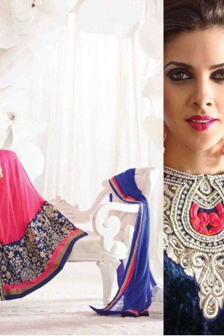 Pink and Blue Safeena Nett and Georgette Party Wear Anarkali