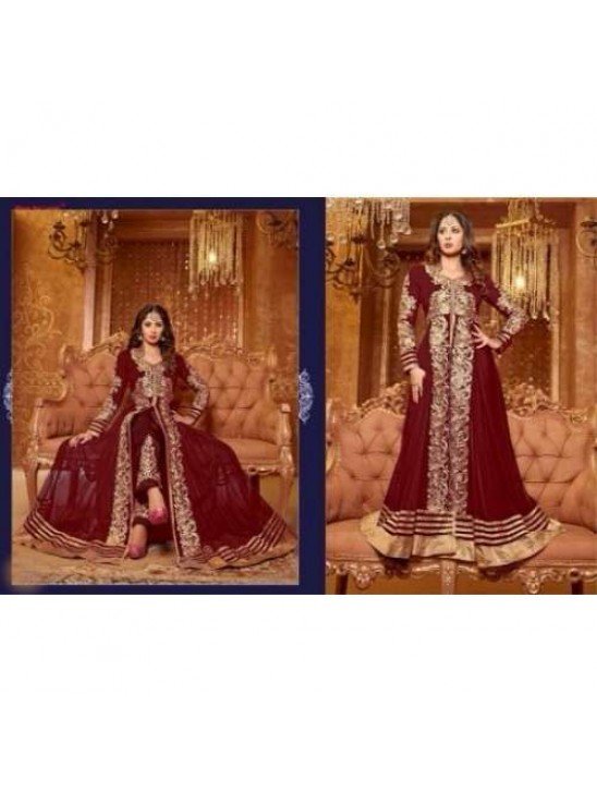 Dark Red SAARA 3 WEDDING WEAR HEAVY EMBROIDERED LEHENGA