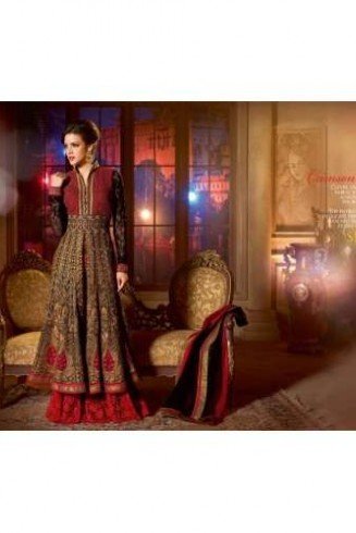 Black and Red SHENOA WEDDING WEAR HEAVY EMBROIDERED DESIGNER DRESS