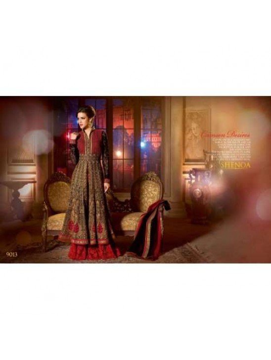 Black and Red SHENOA WEDDING WEAR HEAVY EMBROIDERED DESIGNER DRESS