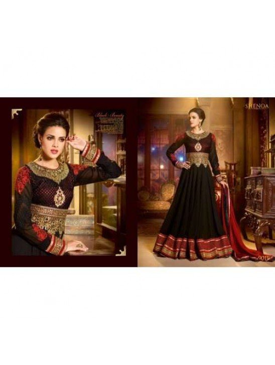 Black SHENOA WEDDING WEAR HEAVY EMBROIDERED DESIGNER DRESS