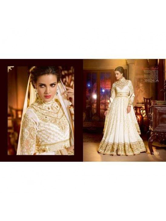 White SHENOA WEDDING WEAR HEAVY EMBROIDERED DESIGNER DRESS