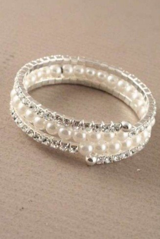 Pearl beads and Silver Crystal Coiled Bangle