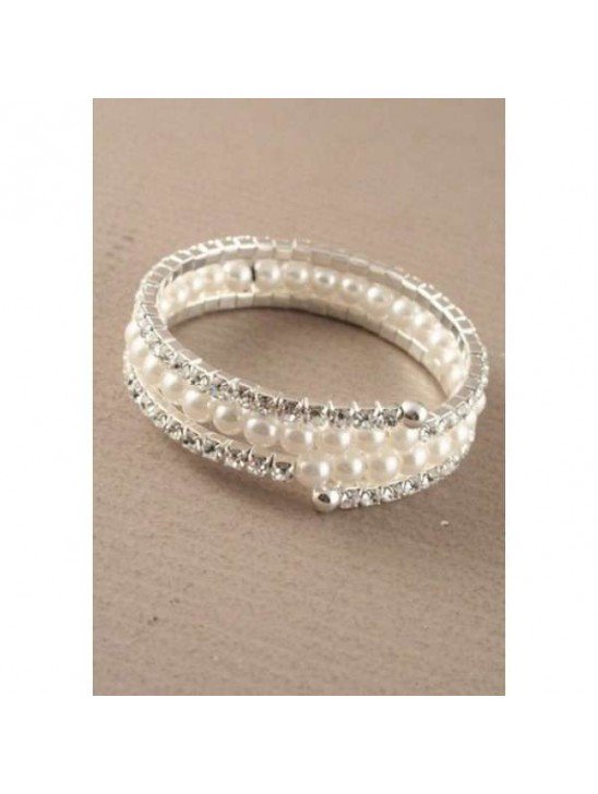 Pearl beads and Silver Crystal Coiled Bangle