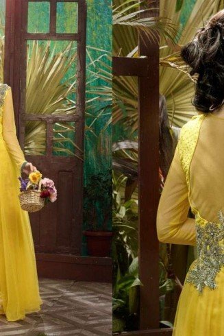 Buttercup Yellow SAYNA ADA WEDDING WEAR HEAVY EMBROIDERED GOWN