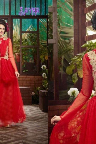 Red SAYNA ADA WEDDING WEAR HEAVY EMBROIDERED GOWN