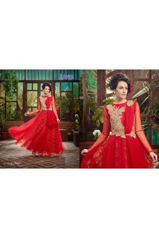 Red SAYNA ADA WEDDING WEAR HEAVY EMBROIDERED GOWN