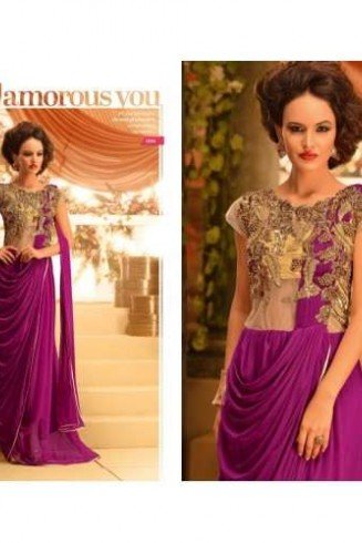 Beige and Purple GOWNS 2 WEDDING WEAR HEAVY EMBROIDERED GOWN 