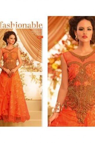 Orange and Gold GOWNS 2 WEDDING WEAR HEAVY EMBROIDERED GOWN