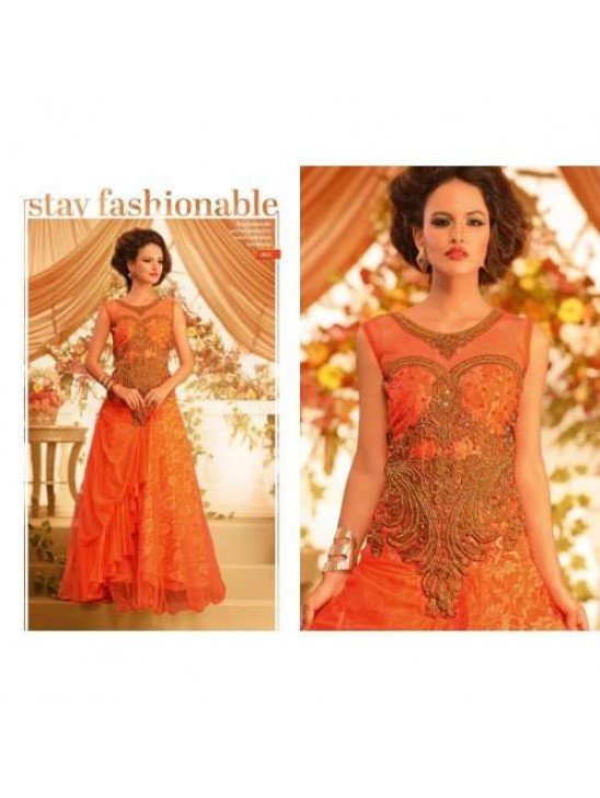 Orange and Gold GOWNS 2 WEDDING WEAR HEAVY EMBROIDERED GOWN