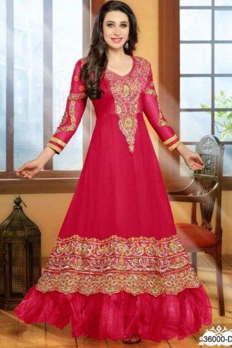 Nonpareil Floor Touch Georgette Anarkali Karishma Kapoor Pink