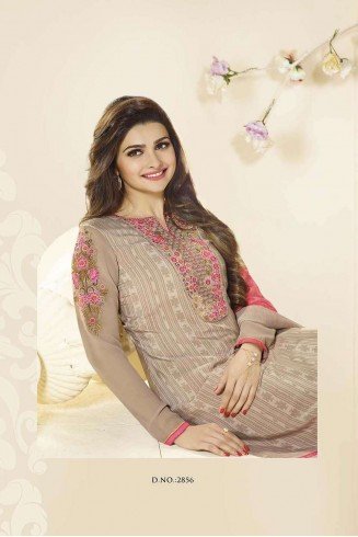 SLK2856 - Pink and Grey Kaseesh Silkina Royal Crepe 3 Salwar Kameez Suit
