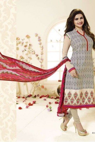 SLK2858 - Rose with White and Black Patterns Kaseesh Silkina Royal Crepe 3 Salwar Kameez Suit