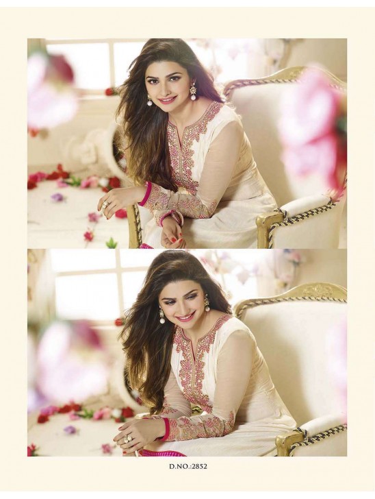 SLK2852 - Pink and White Kaseesh Silkina Royal Crepe 3 Salwar Kameez Suit