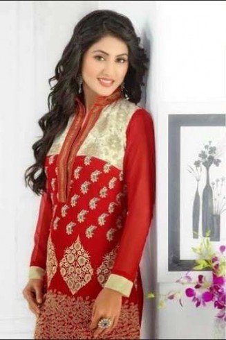 Hot Red Heena Khan Salwar Churidaar Suit
