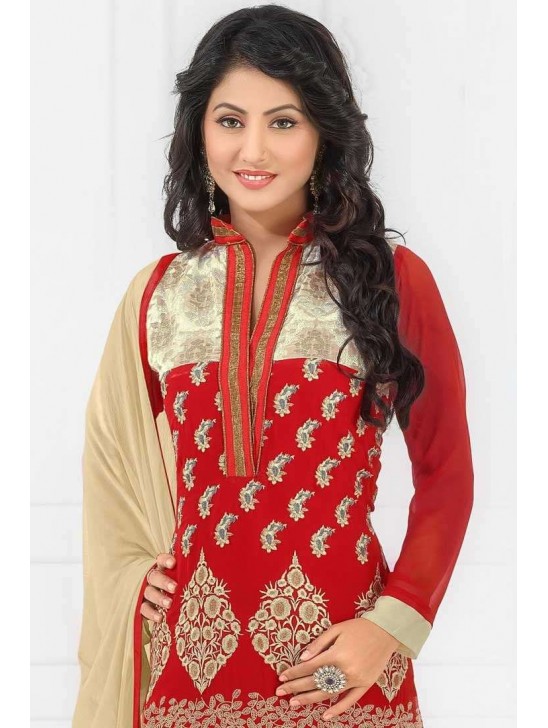 Hot Red Heena Khan Salwar Churidaar Suit