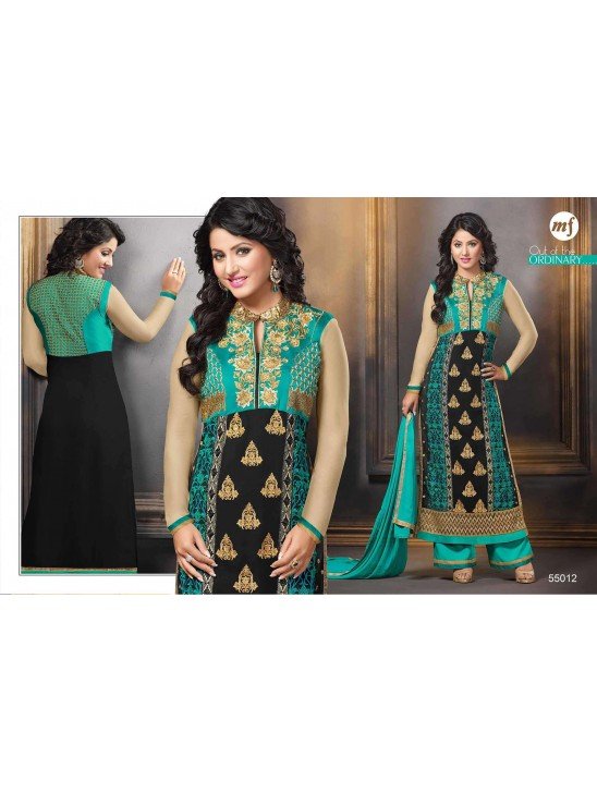 Black And Green Heena Khan Salwar Churidaar Suit