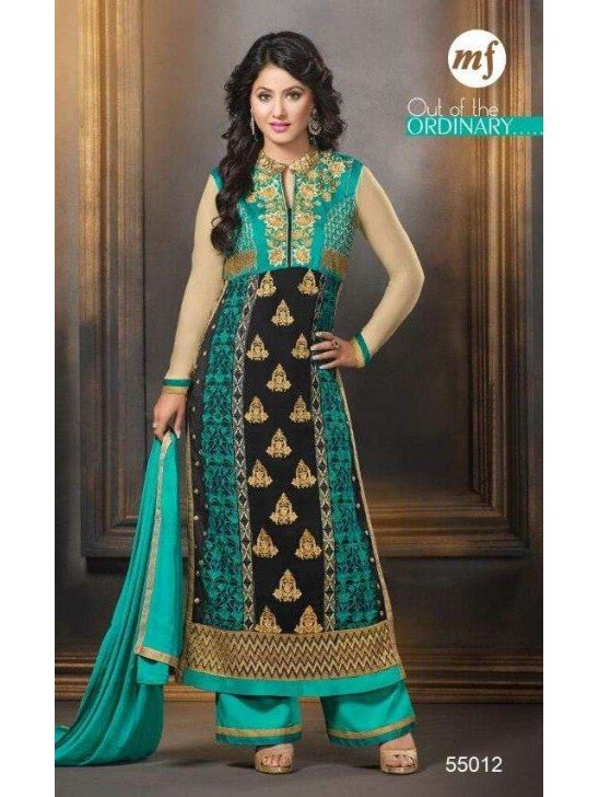 Black And Green Heena Khan Salwar Churidaar Suit