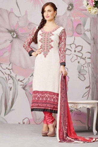 Zubeda Party Wear Straight Salwar Suit White Pink